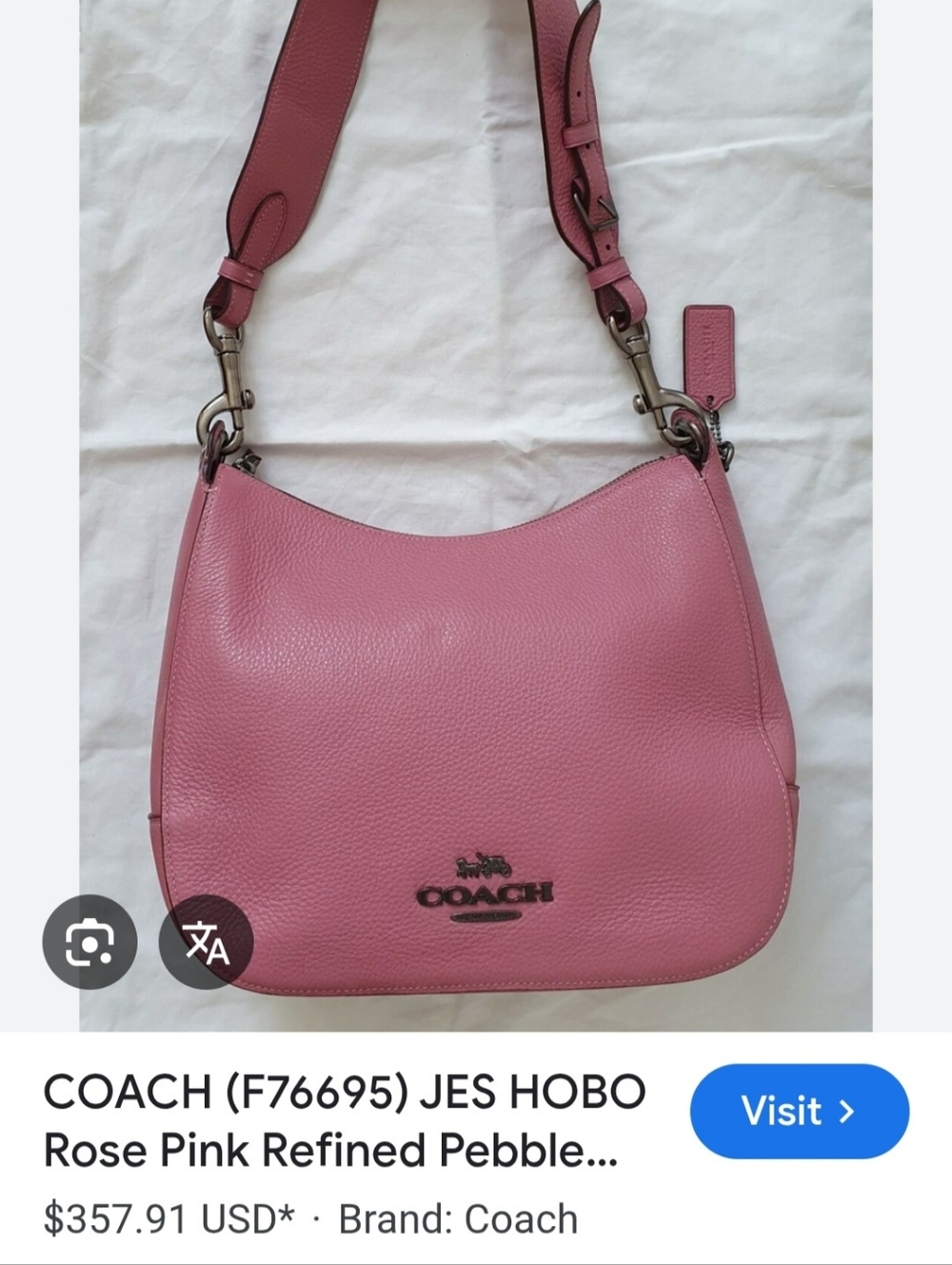 Coach Jess Hobo Rose Pink Pebbled Leather Shoulder Bag W/Gun Metal Hardware - Picture 3 of 16
